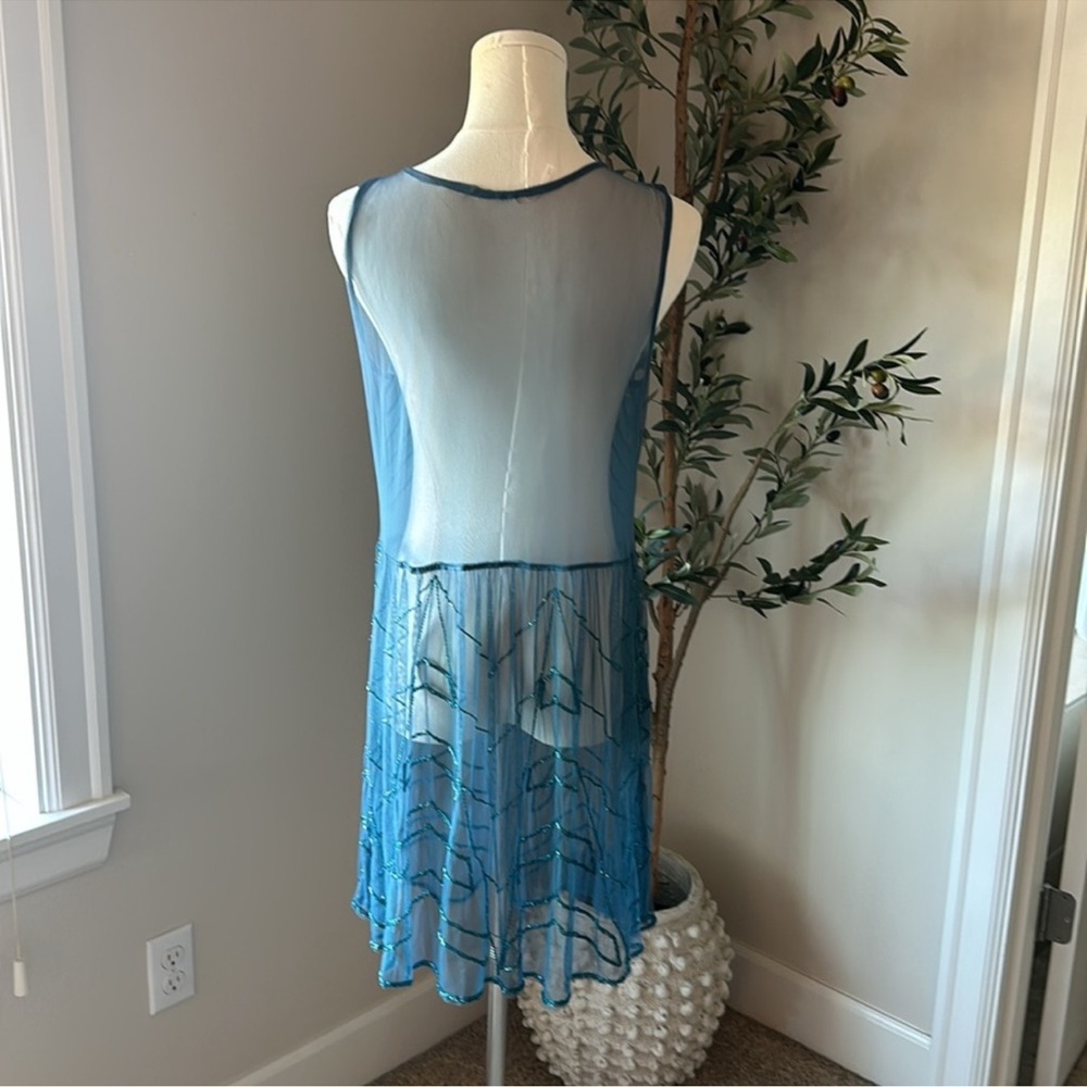 🌟Host Pick🌟Free People! Embellished Teal Sheer Slip Dress - Picture 4 of 16